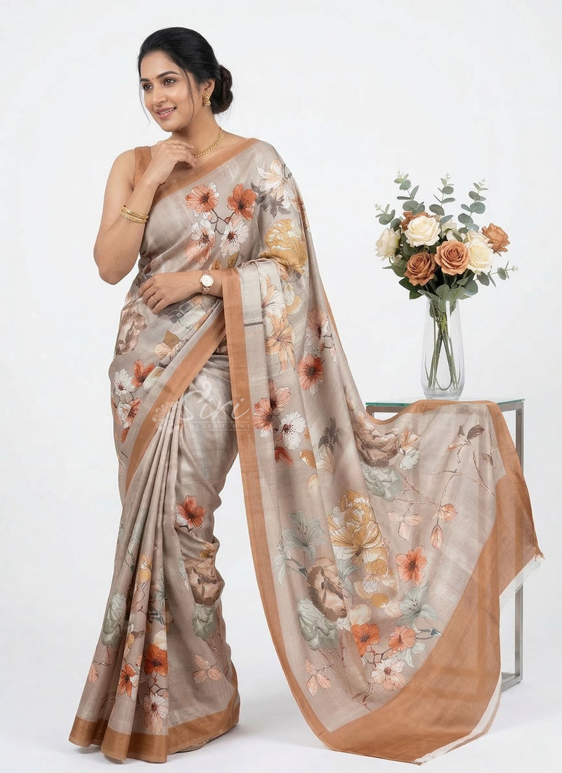 Latest Beautiful Digital Print Satin Crepe Saree