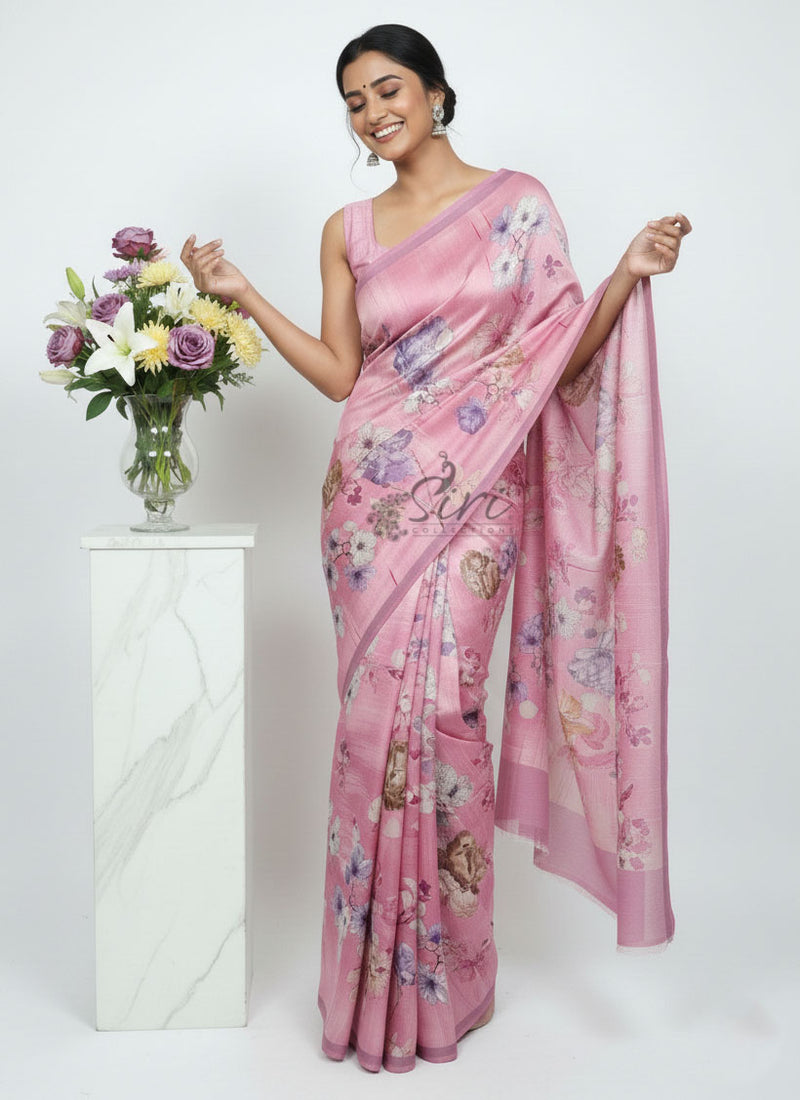 Latest Beautiful Digital Print Satin Crepe Saree