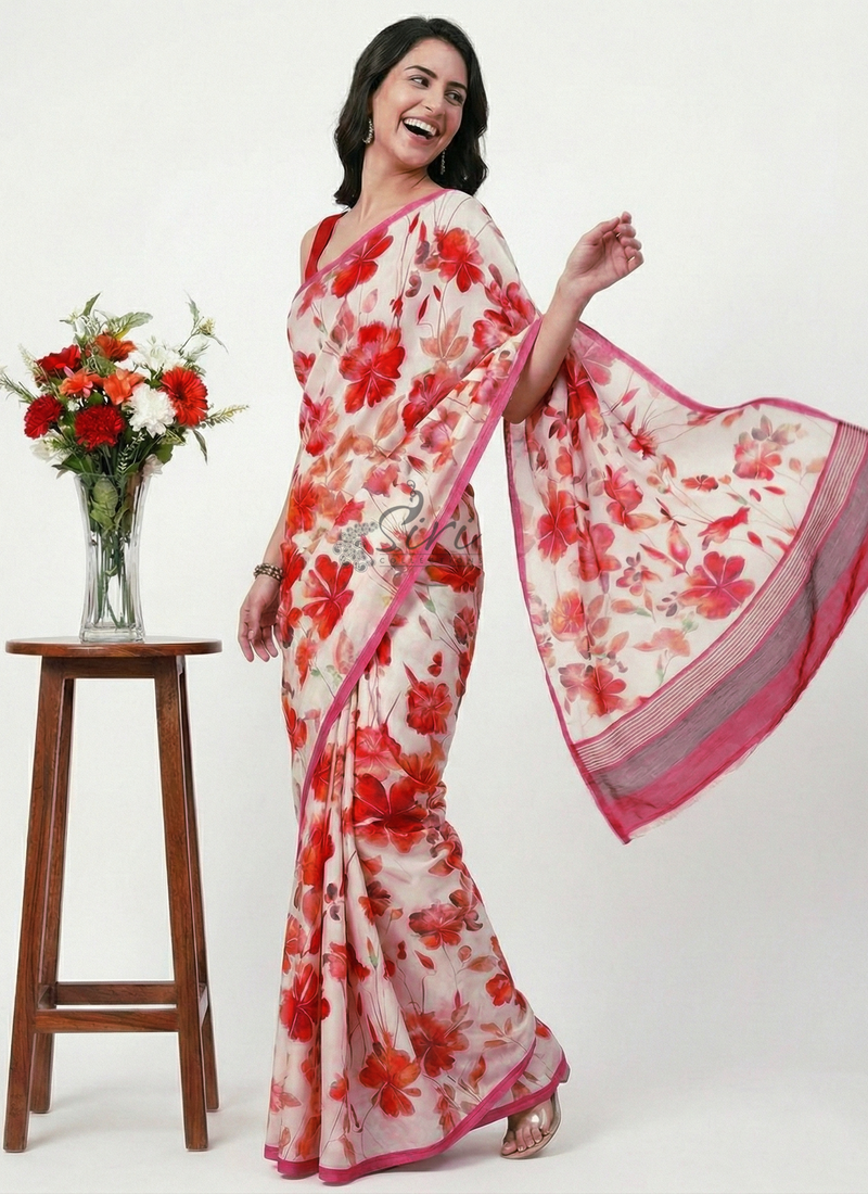 Latest Beautiful Digital Print Satin Crepe Saree