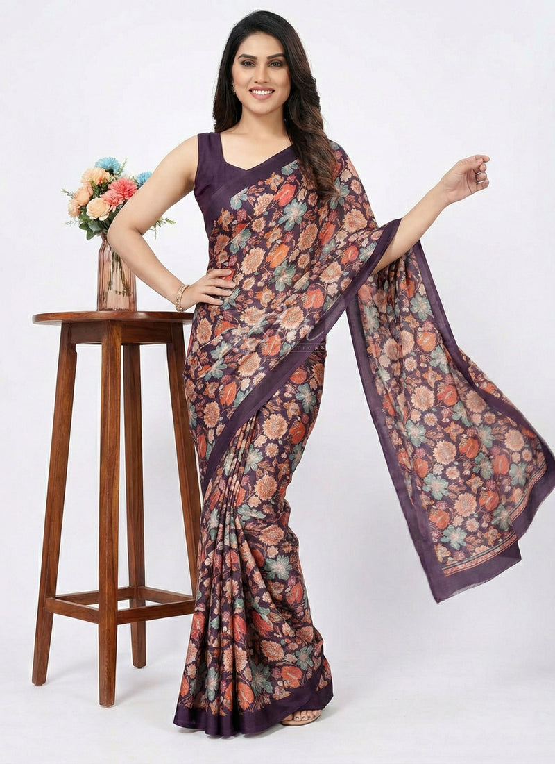 Latest Beautiful Digital Print Satin Crepe Saree