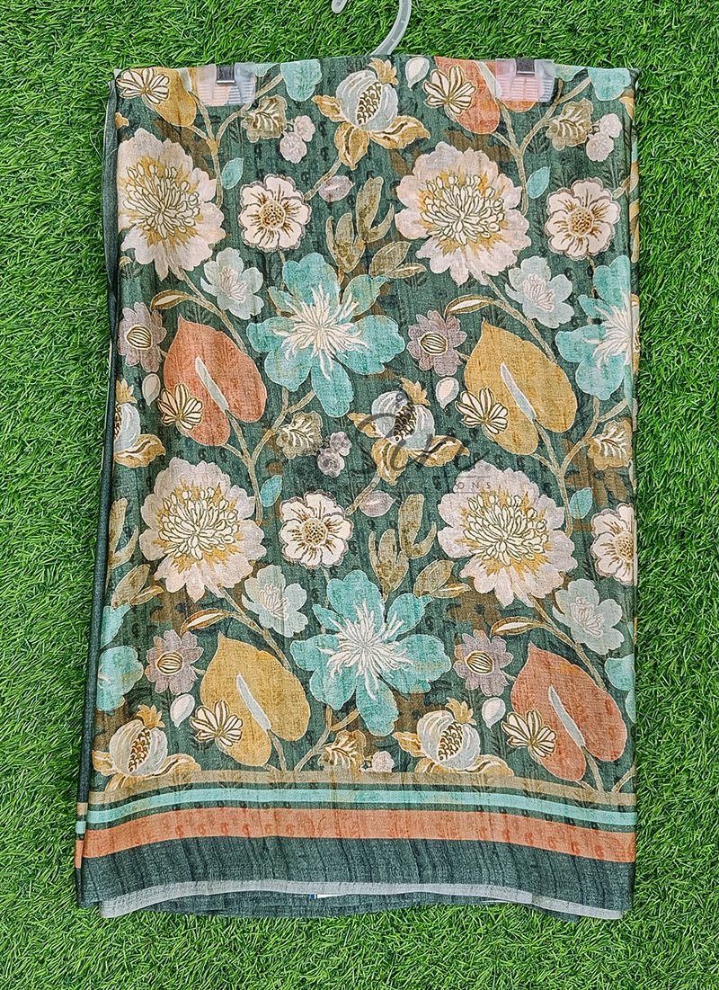 Latest Beautiful Digital Print Satin Crepe Saree