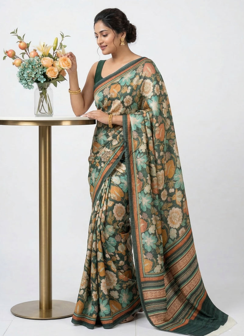 Siri Sarees Digital Print Satin Crepe Saree