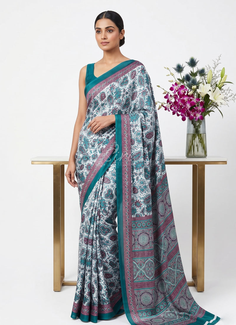 Latest Beautiful Digital Print Satin Silk Saree