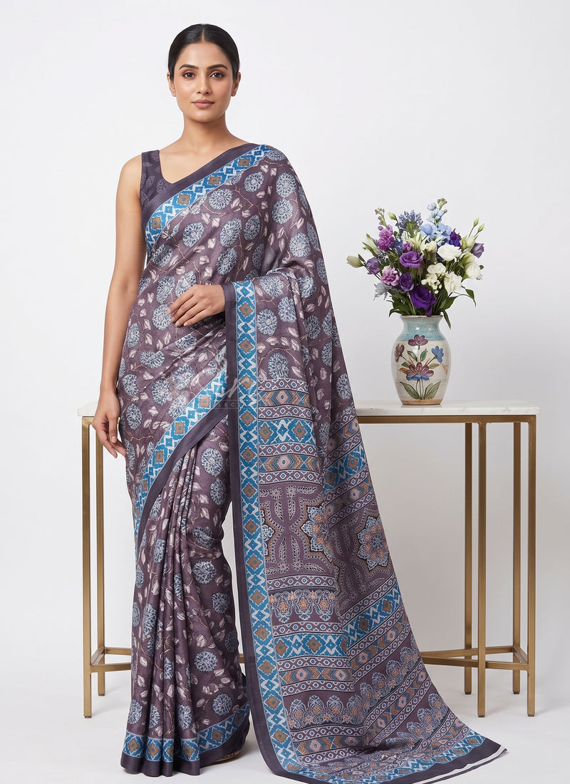 Latest Beautiful Digital Print Satin Silk Saree