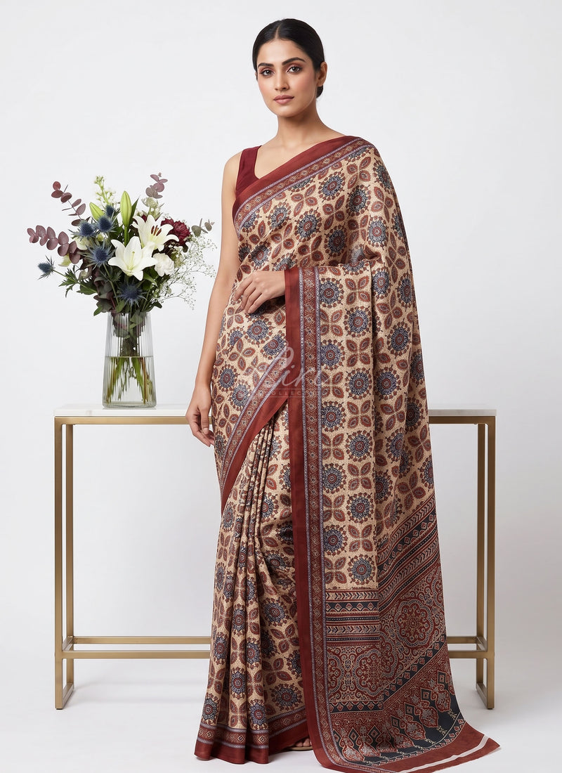 Latest Beautiful Digital Print Satin Silk Saree