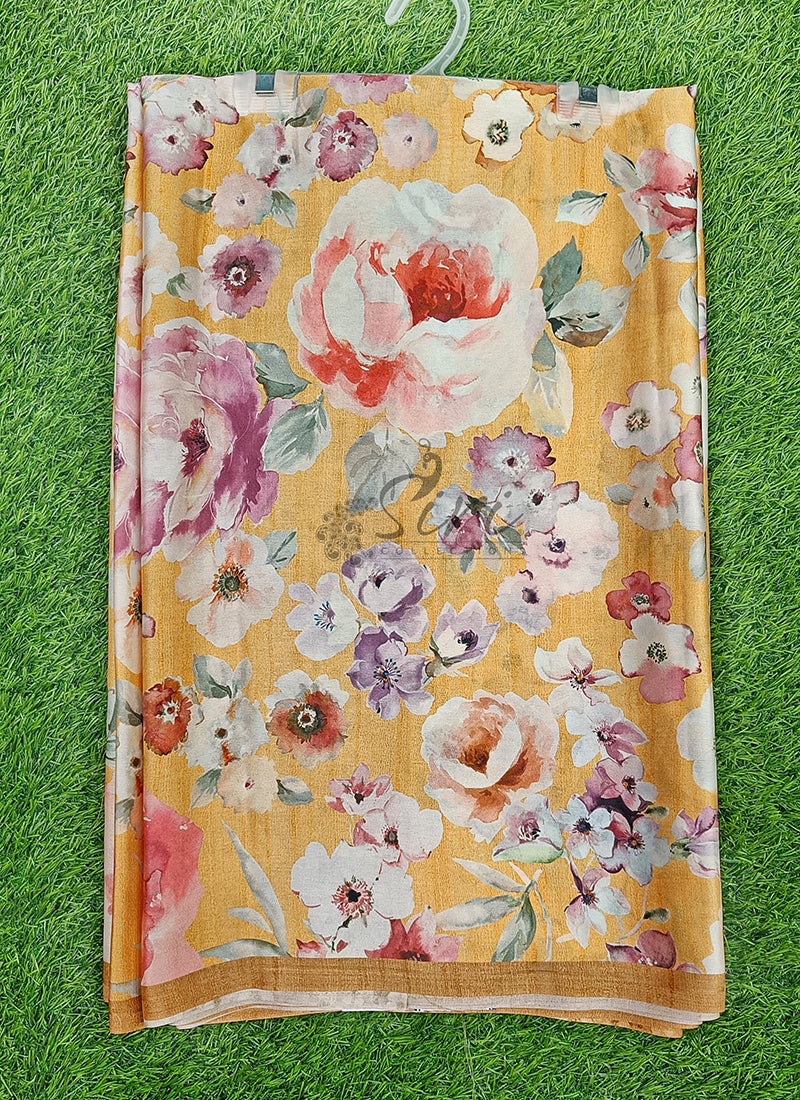 Latest Beautiful Digital Print Satin Crepe Saree