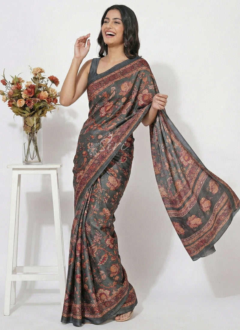 Latest Beautiful Digital Print Satin Crepe Saree