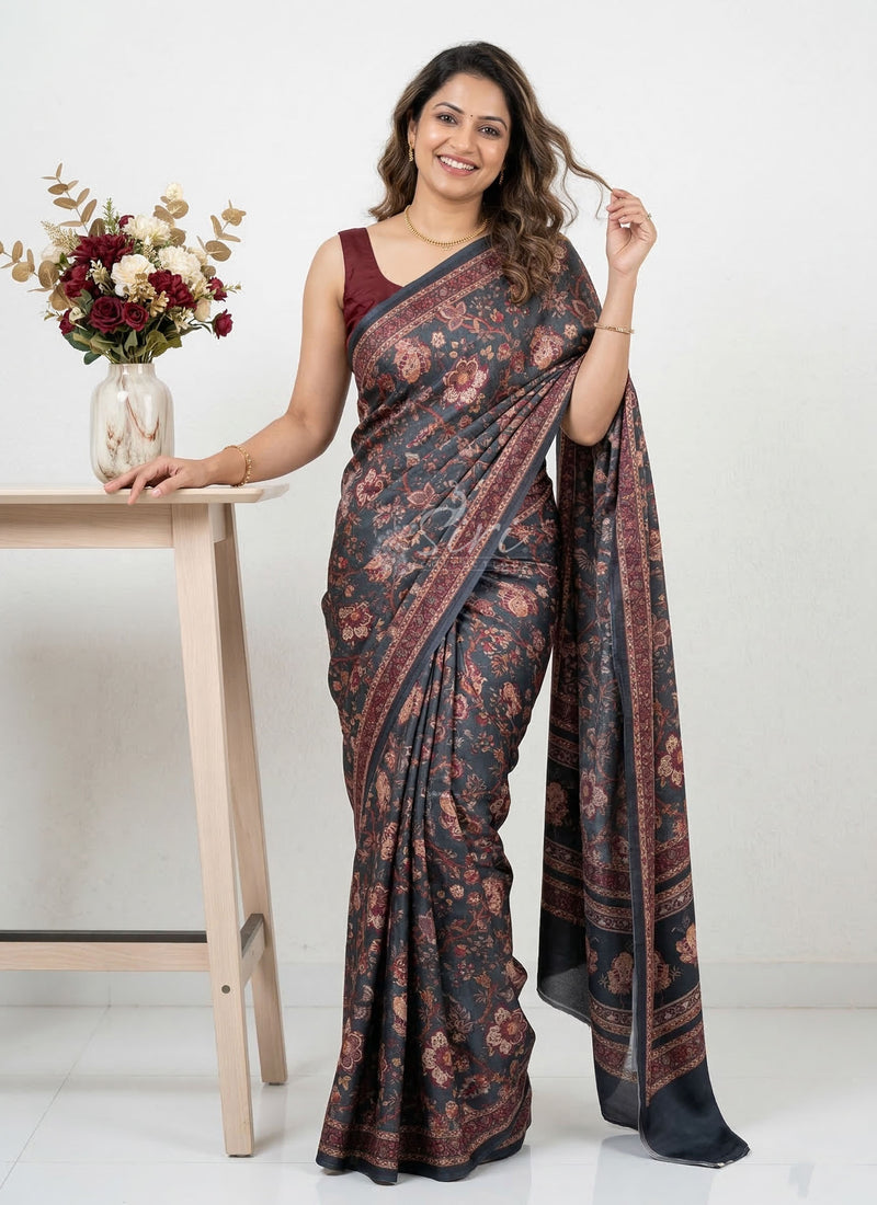 Latest Beautiful Digital Print Satin Crepe Saree