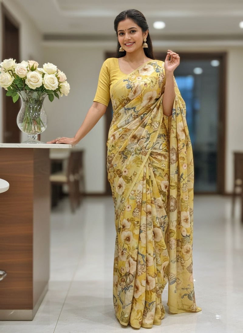 Latest Beautiful Digital Print Satin Crepe Saree