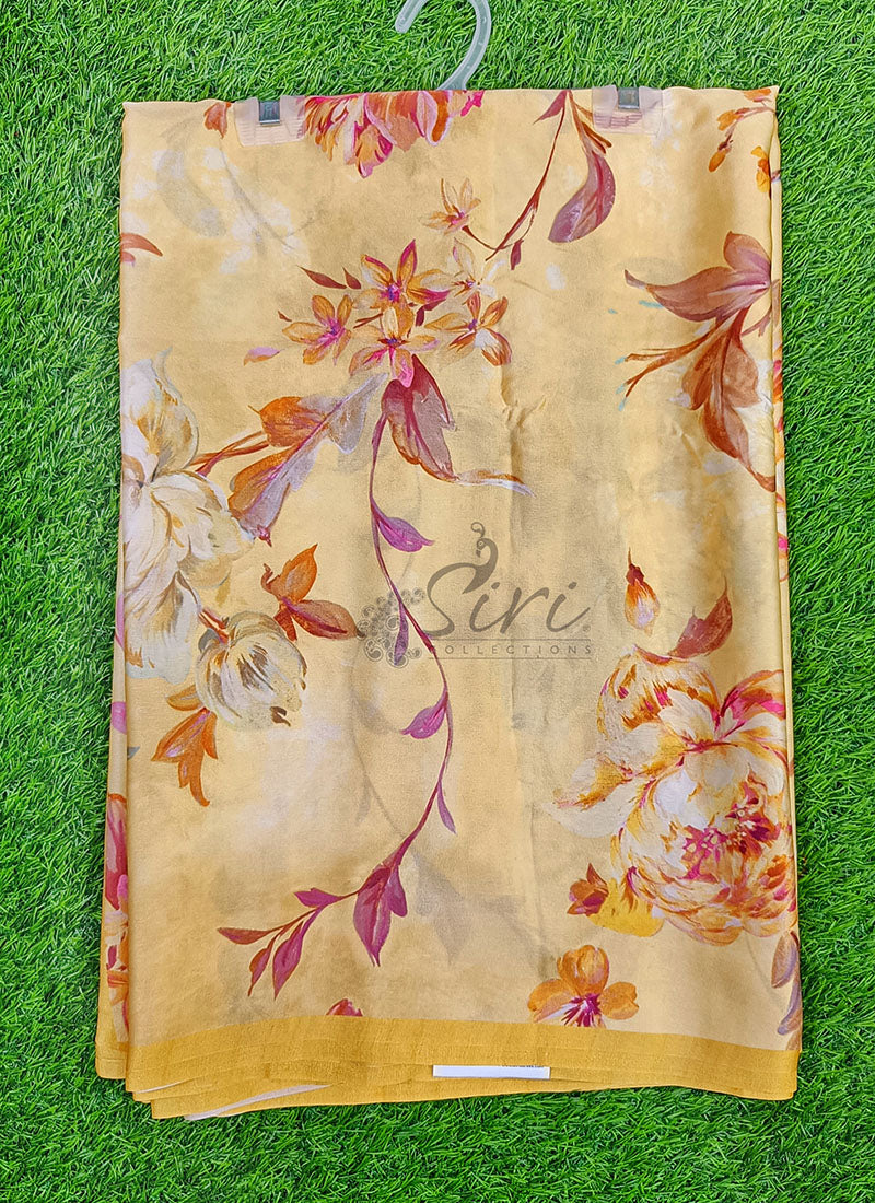 Latest Beautiful Digital Print Satin Crepe Saree