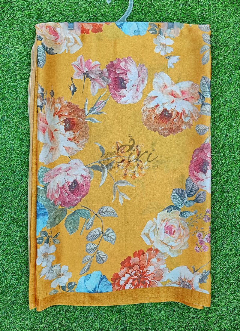 Latest Beautiful Digital Print Satin Crepe Saree