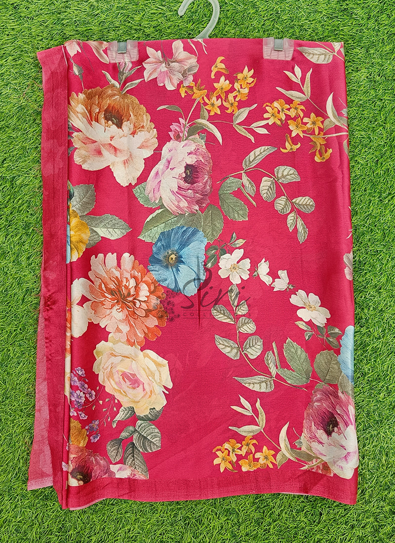 Latest Beautiful Digital Print Satin Crepe Saree