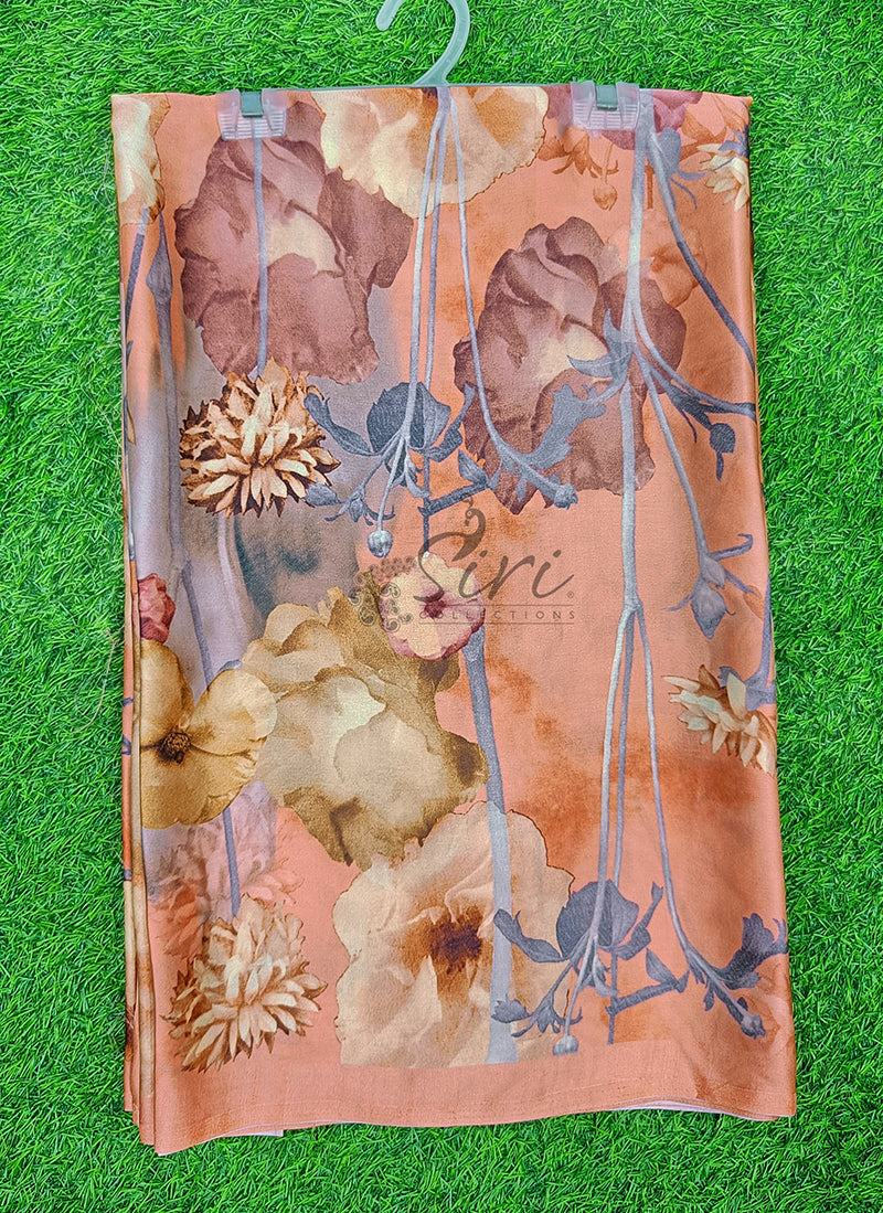 Latest Beautiful Digital Print Satin Crepe Saree