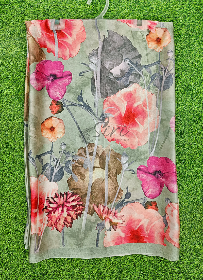 Latest Beautiful Digital Print Satin Crepe Saree