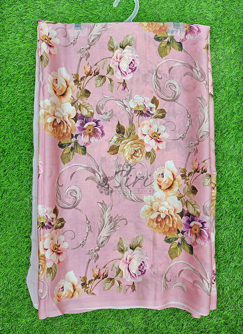 Latest Beautiful Digital Print Satin Crepe Saree