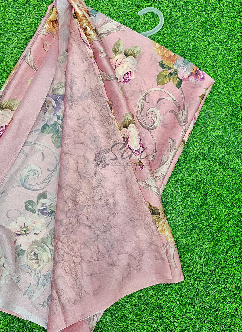 Latest Beautiful Digital Print Satin Crepe Saree