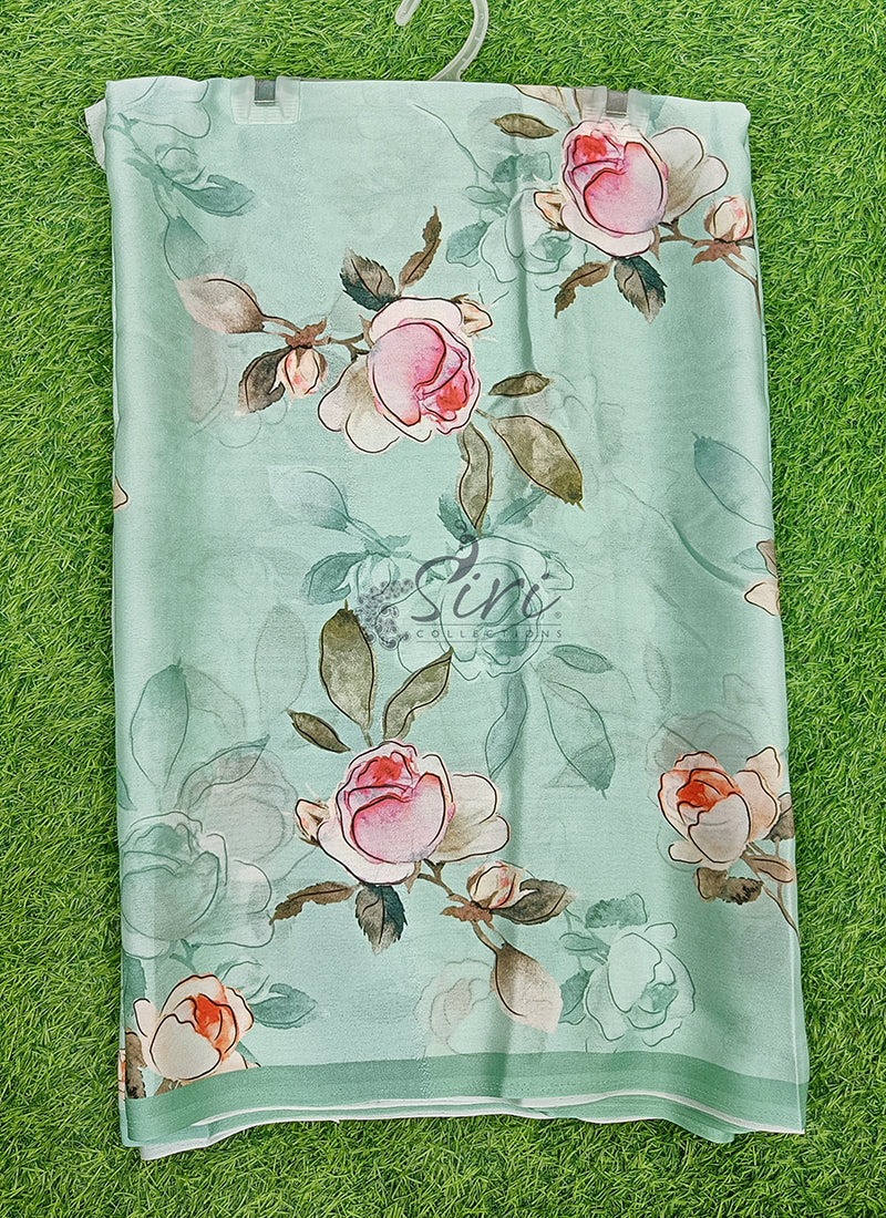 Latest Beautiful Digital Print Satin Crepe Saree