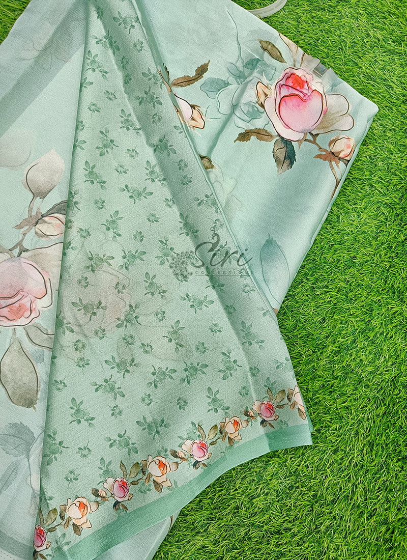 Latest Beautiful Digital Print Satin Crepe Saree