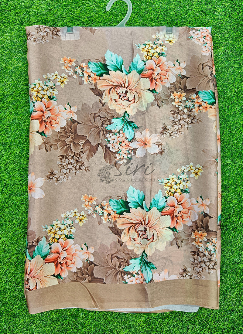 Latest Beautiful Digital Print Satin Crepe Saree