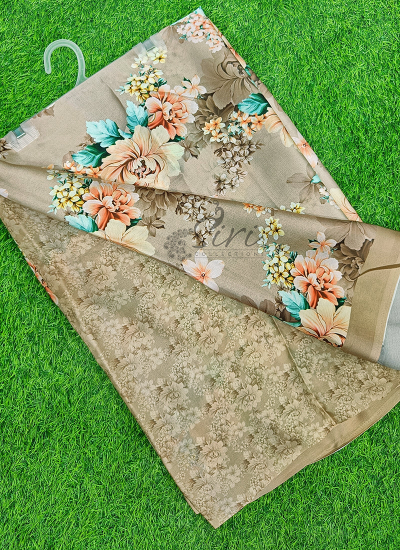 Latest Beautiful Digital Print Satin Crepe Saree