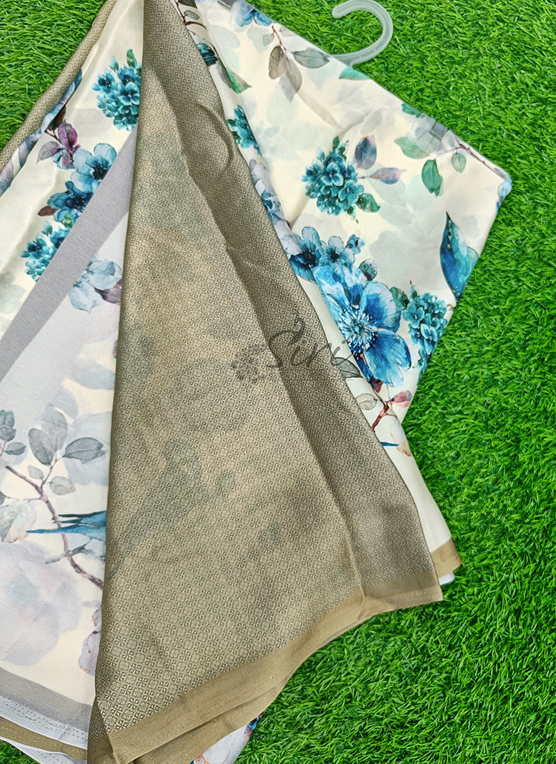 Latest Beautiful Digital Print Satin Crepe Saree