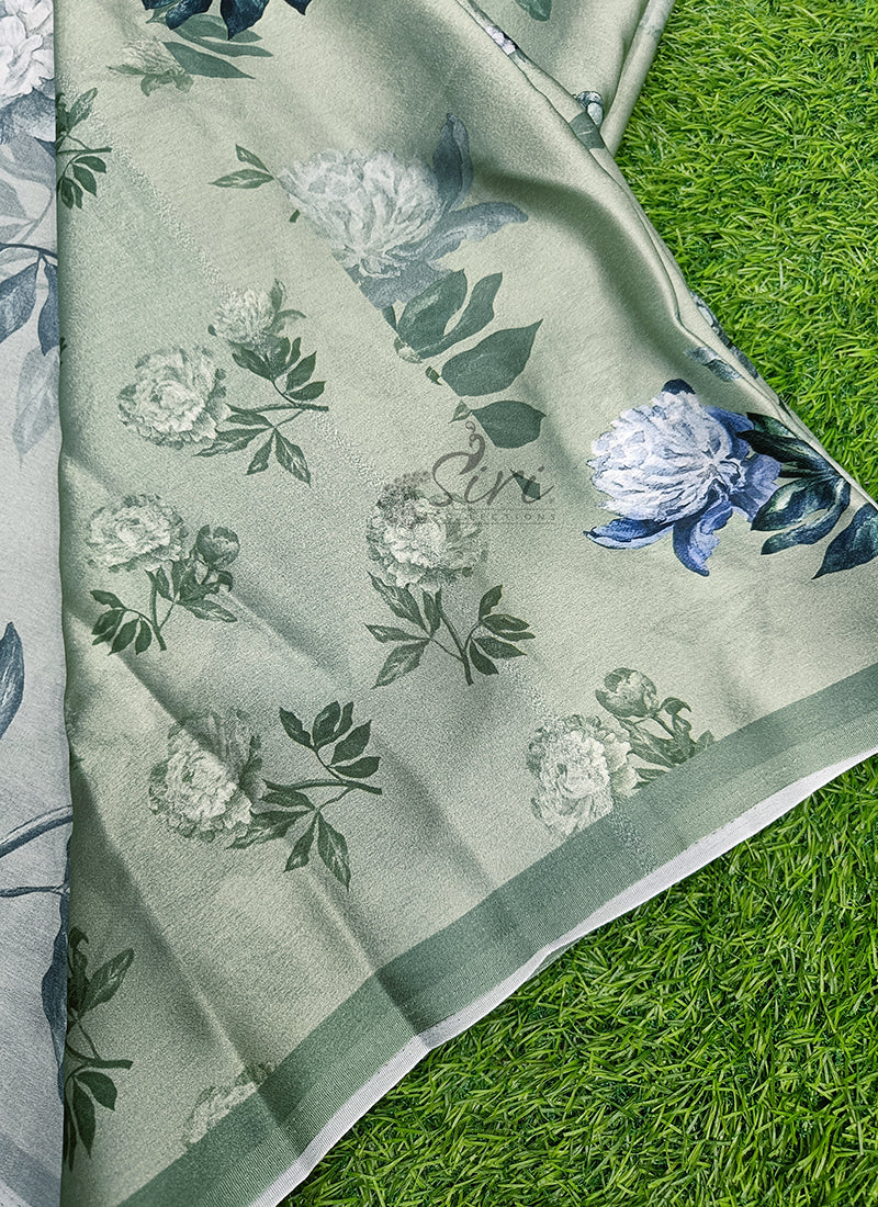 Latest Beautiful Digital Print Satin Crepe Saree