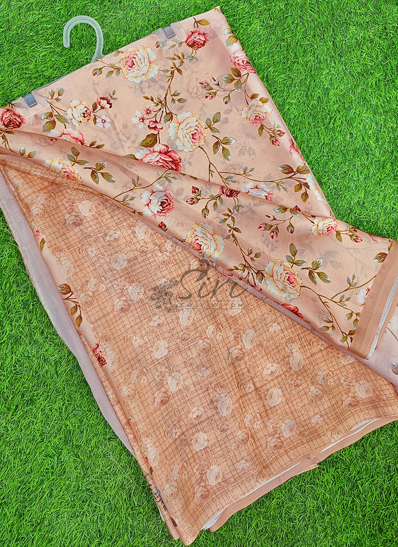 Latest Beautiful Digital Print Satin Crepe Saree