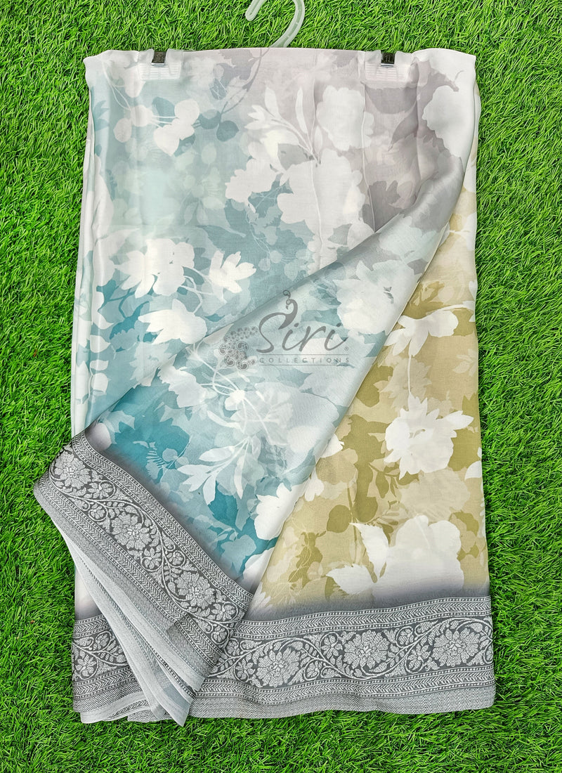 Lovely Shaded Digital Print Satin Saree