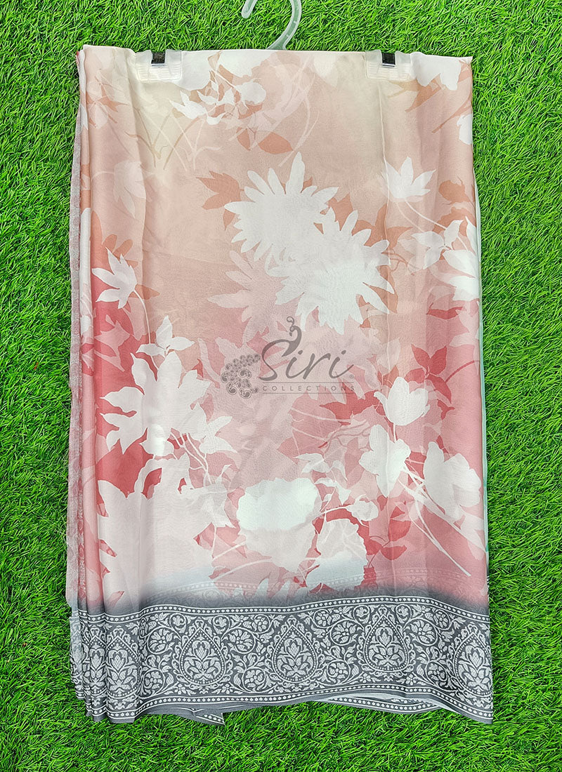 Lovely Shaded Digital Print Satin Saree