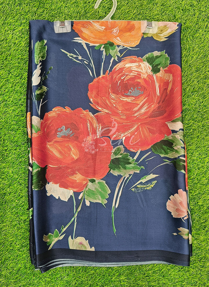 Latest Beautiful Digital Print Satin Crepe Saree