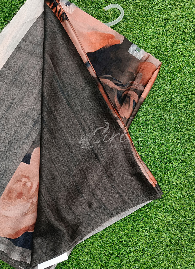 Latest Beautiful Digital Print Satin Crepe Saree