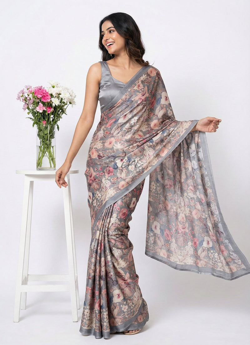 Latest Beautiful Digital Print Satin Crepe Saree