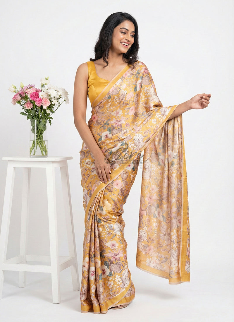 Latest Beautiful Digital Print Satin Crepe Saree