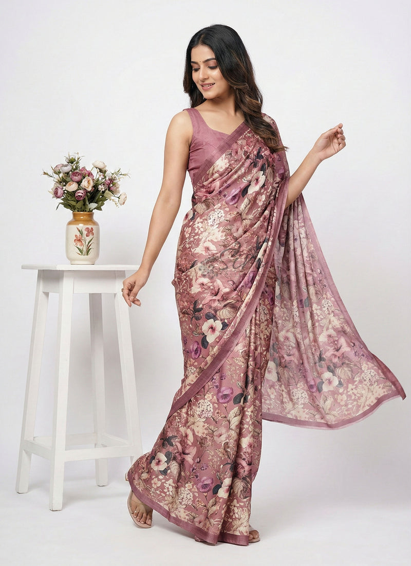 Latest Beautiful Digital Print Satin Crepe Saree