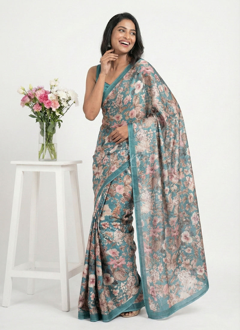 Latest Premium Digital Print Satin Crepe Saree