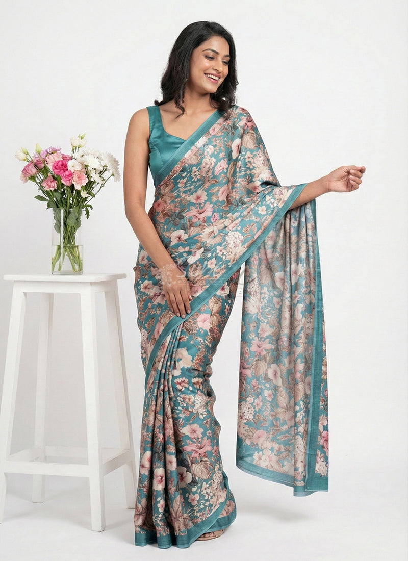 Latest Beautiful Digital Print Satin Crepe Saree