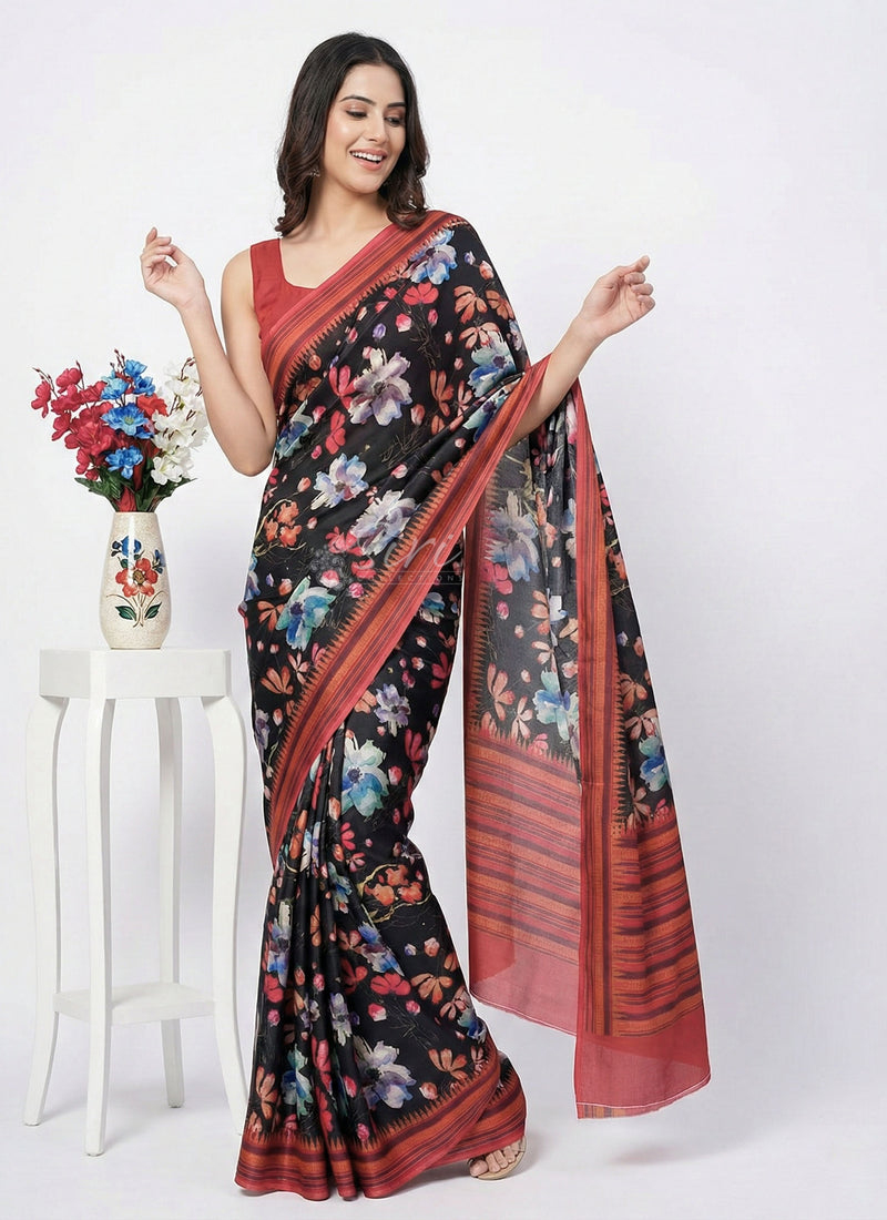 Latest Beautiful Digital Print Satin Crepe Saree