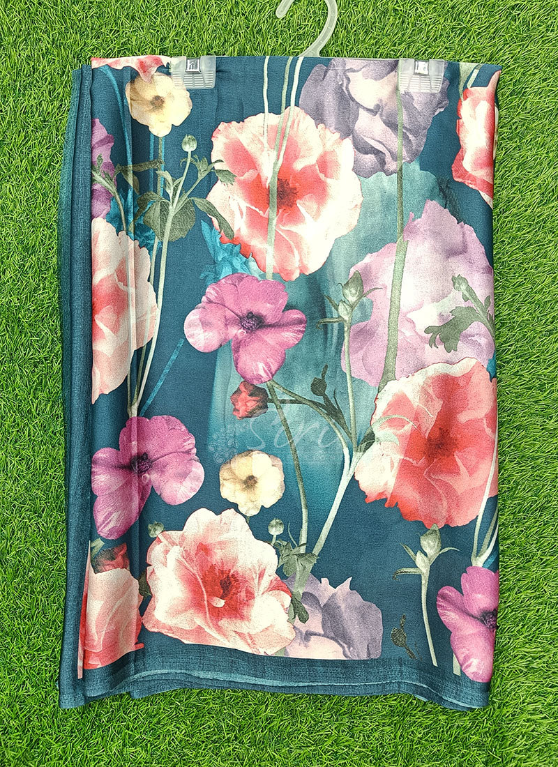 Latest Beautiful Digital Print Satin Crepe Saree