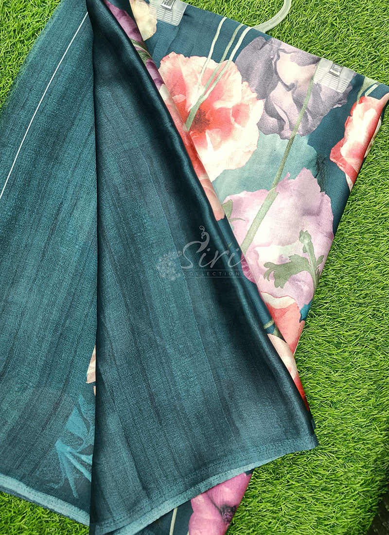 Latest Beautiful Digital Print Satin Crepe Saree