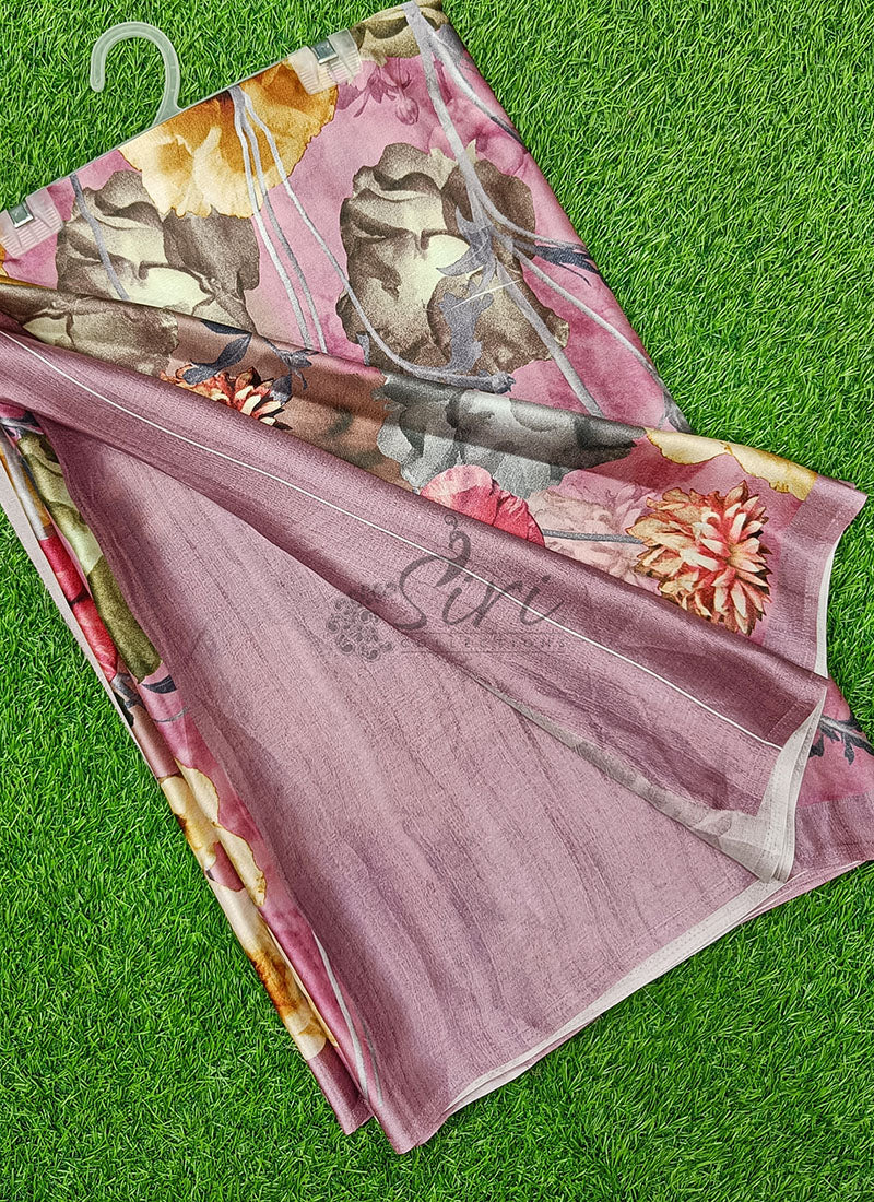 Latest Beautiful Digital Print Satin Crepe Saree