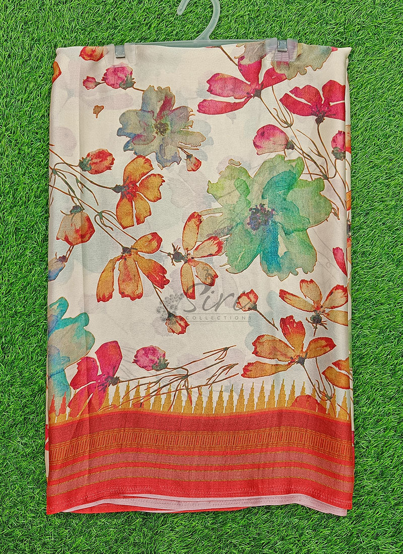 Latest Beautiful Digital Print Satin Crepe Saree