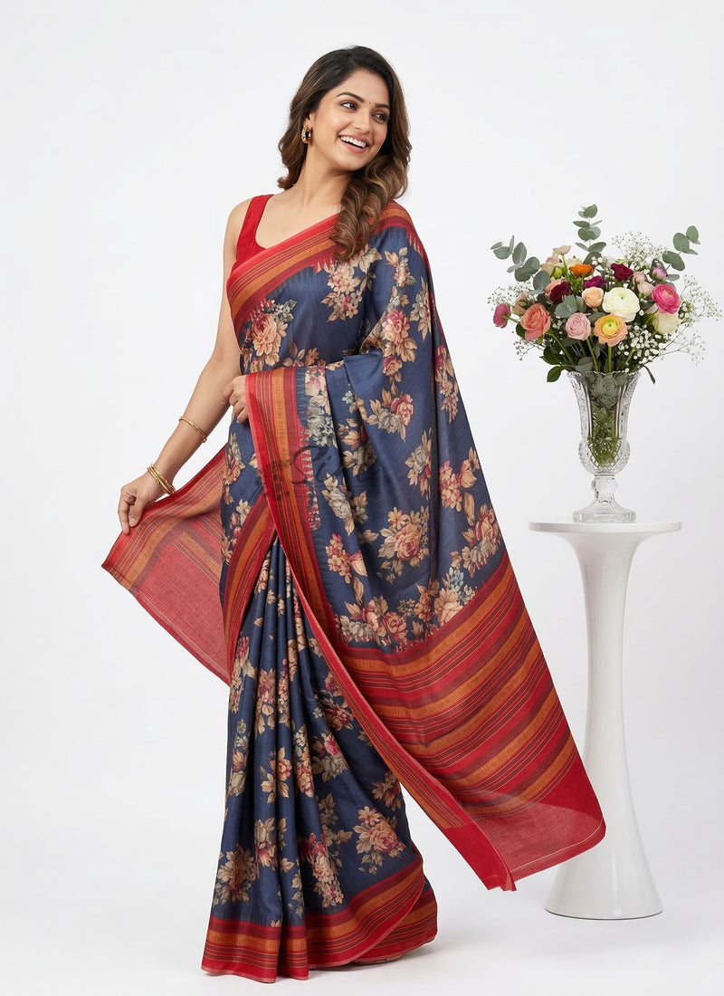 Latest Beautiful Digital Print Satin Crepe Saree