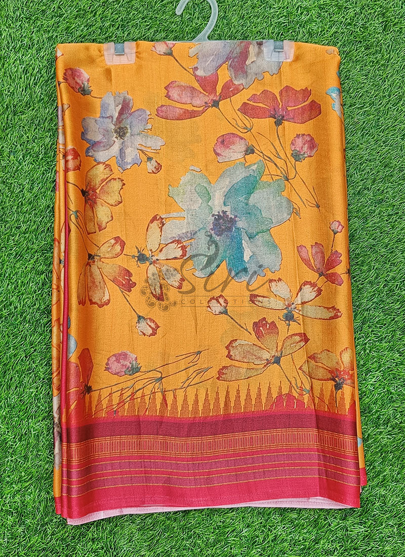 Latest Beautiful Digital Print Satin Crepe Saree