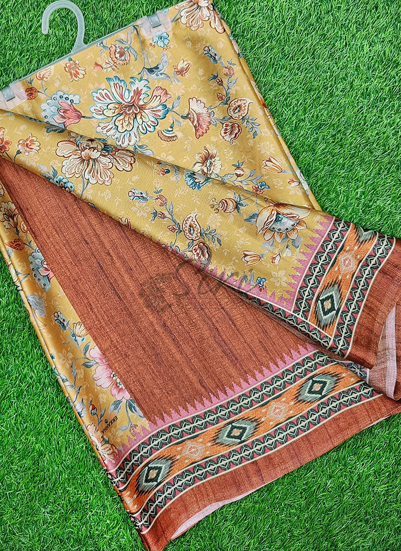 Latest Beautiful Digital Print Satin Crepe Saree