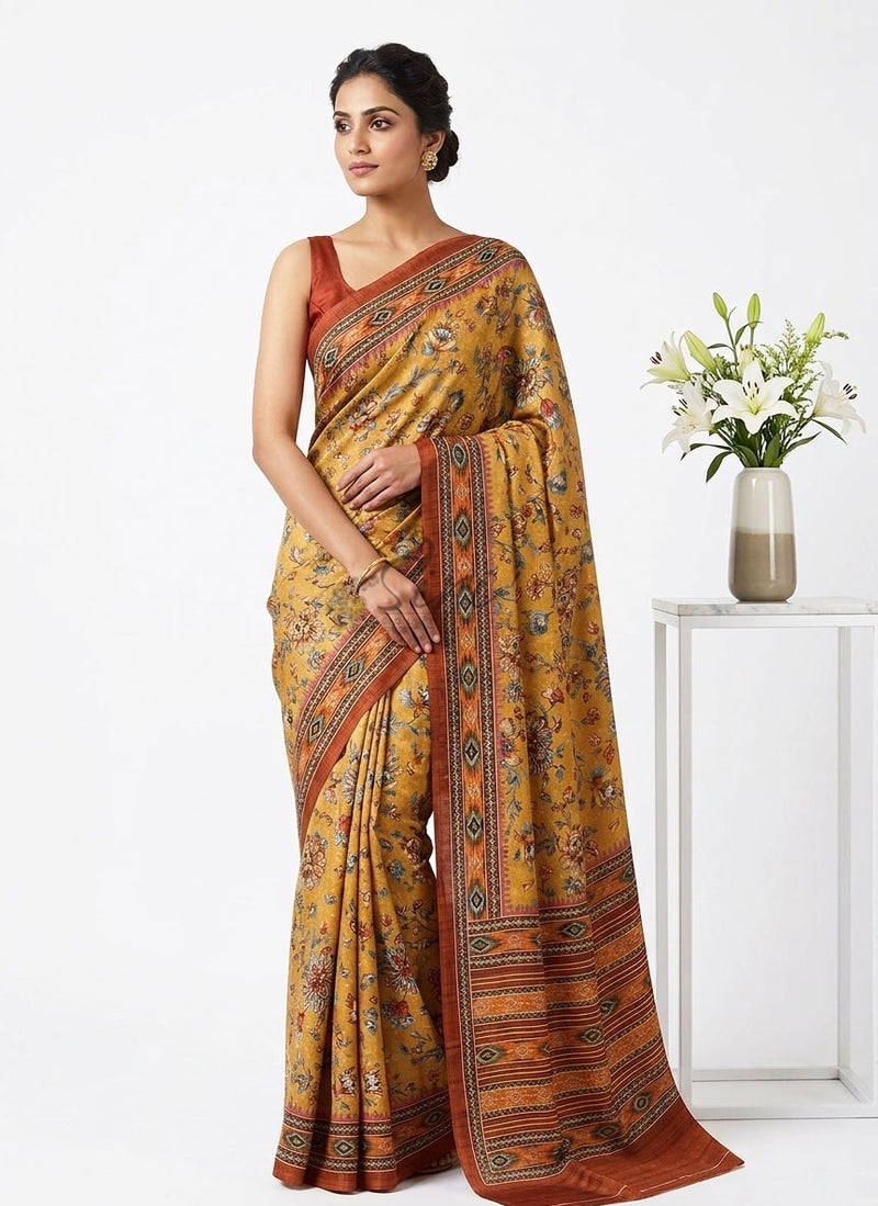 Latest Beautiful Digital Print Satin Crepe Saree