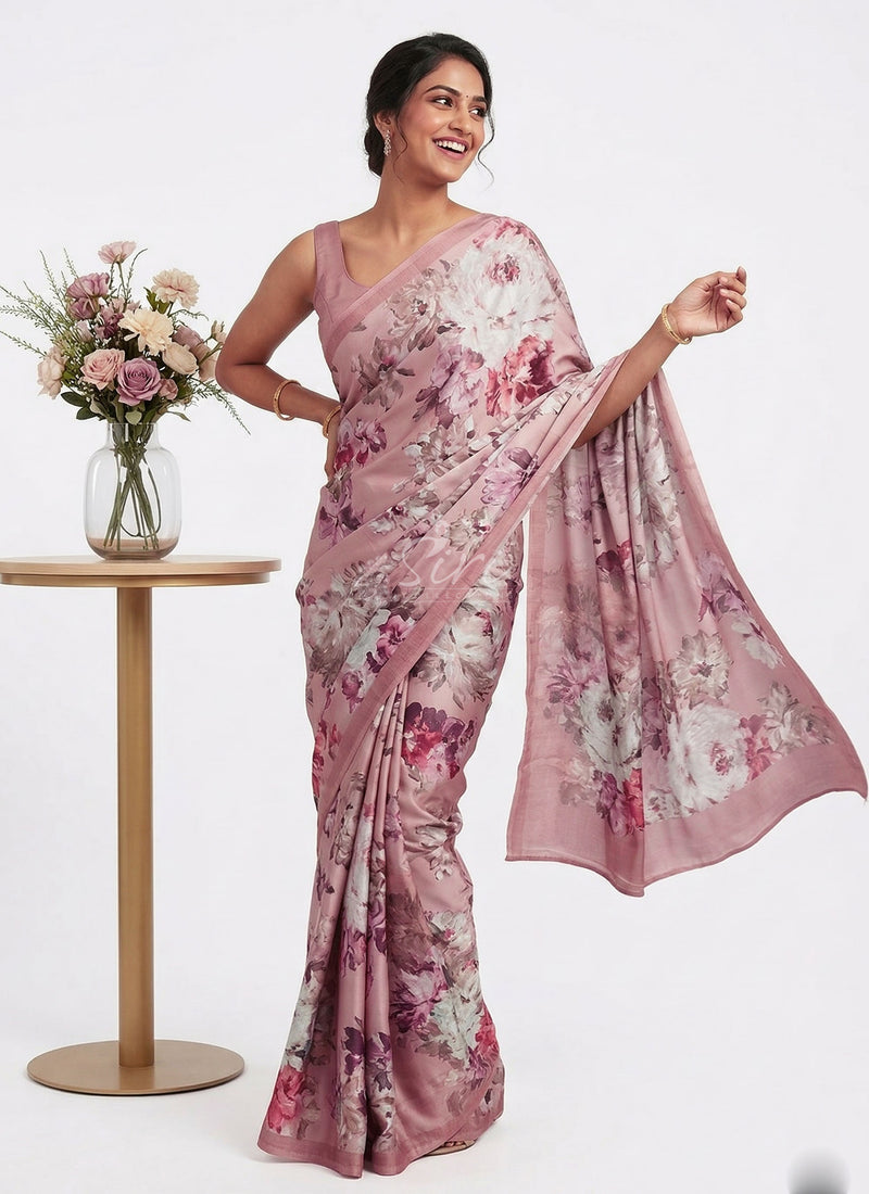 Latest Beautiful Digital Print Satin Crepe Saree