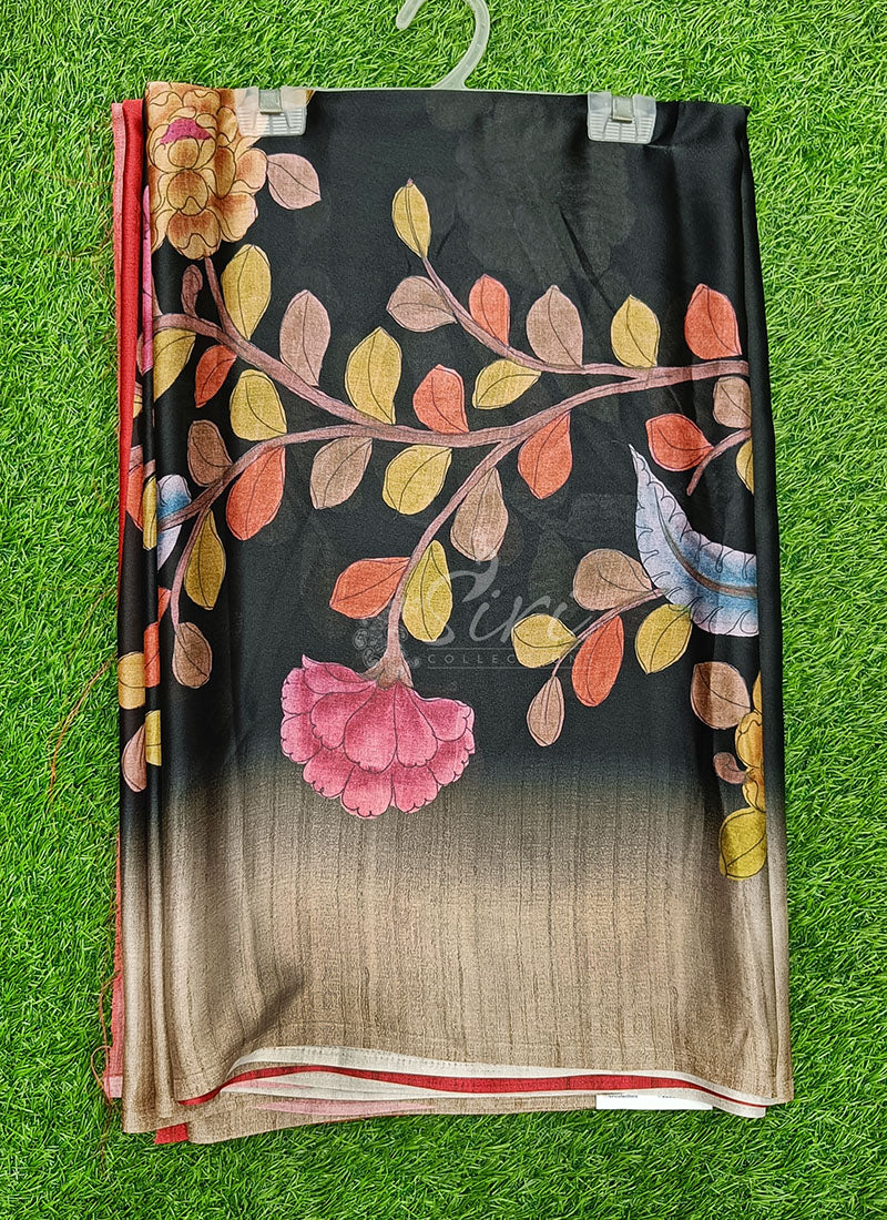 Latest Beautiful Digital Print Satin Crepe Saree