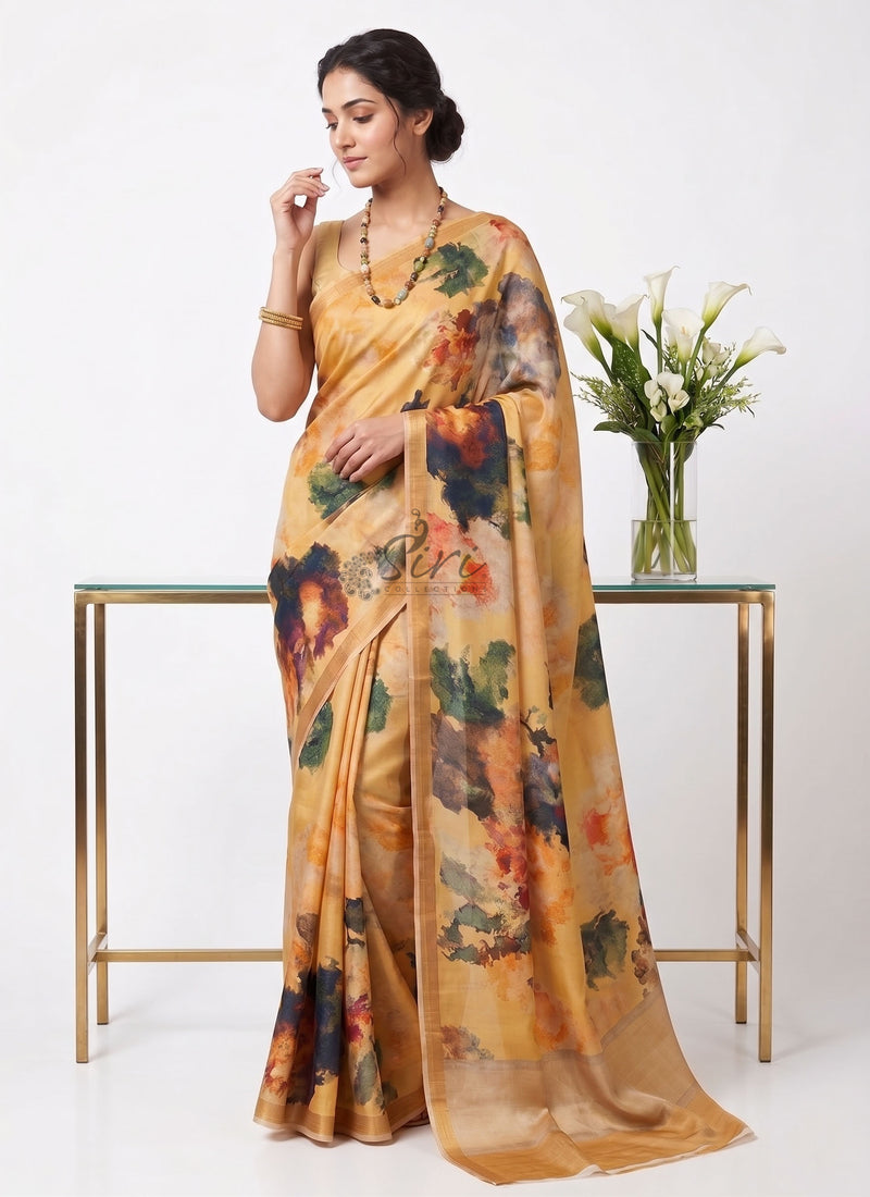 Latest Beautiful Digital Print Satin Crepe Saree