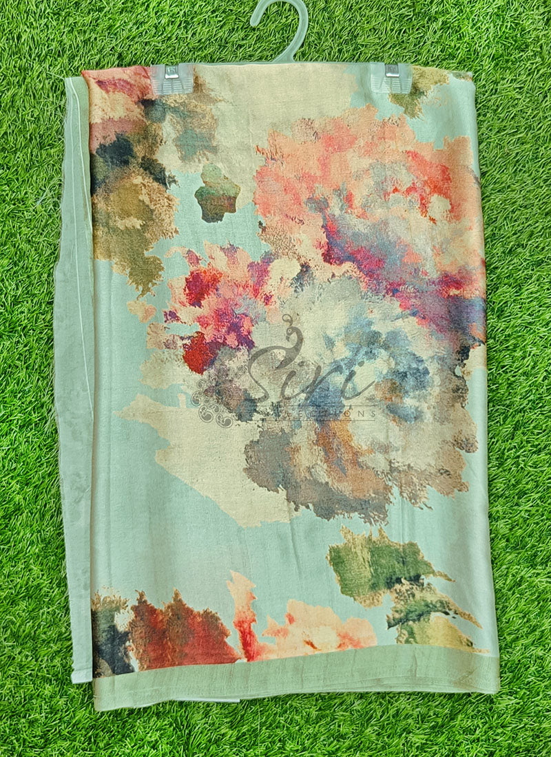 Latest Beautiful Digital Print Satin Crepe Saree