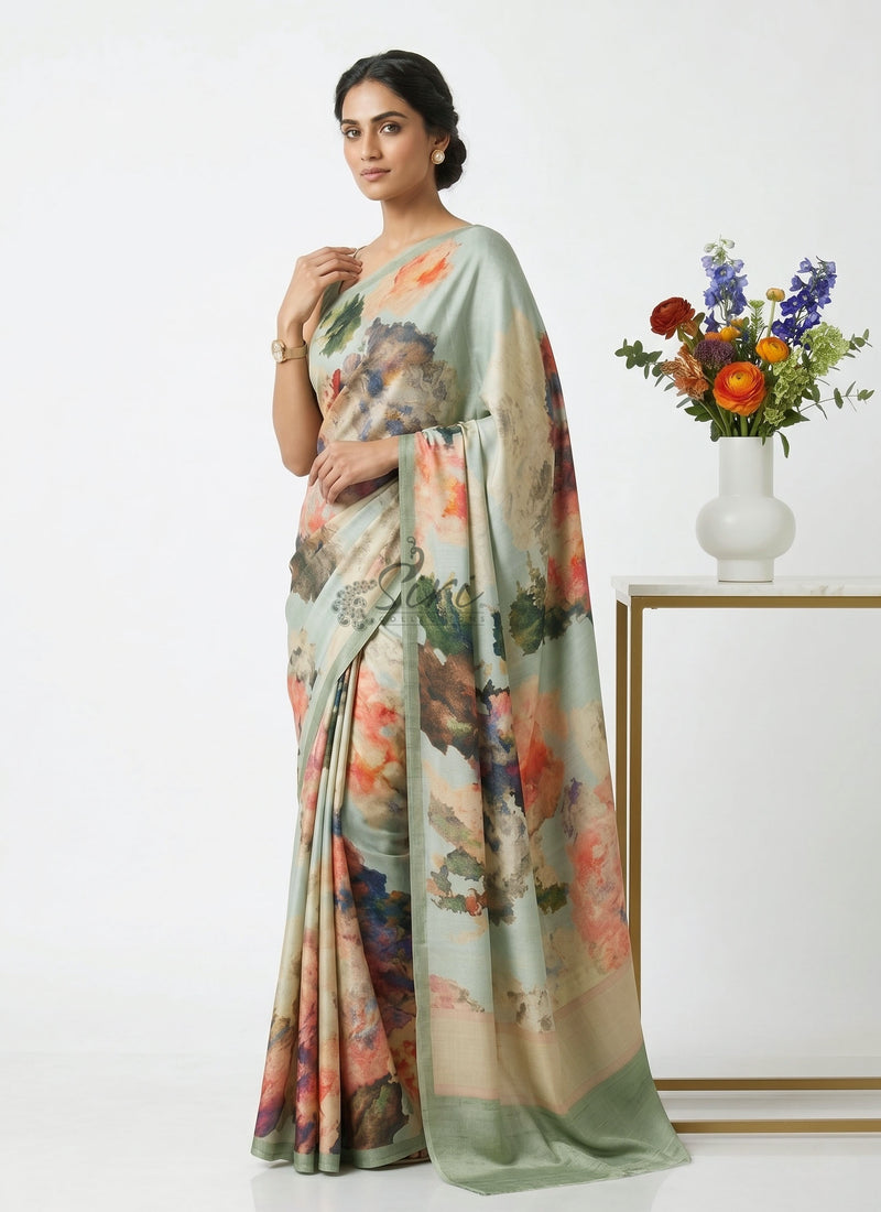 Latest Beautiful Digital Print Satin Crepe Saree